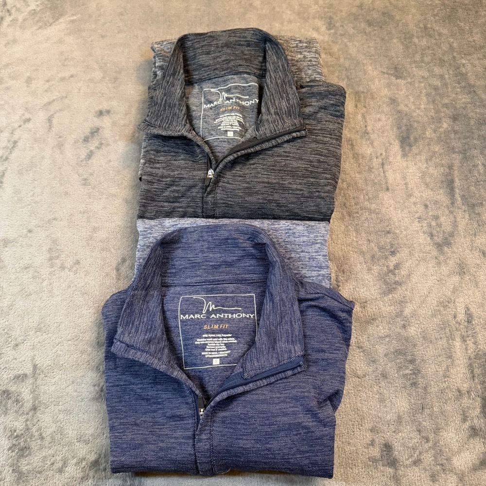 Marc Anthony Slim Fit Quarter Zip Pullover Mens Small Blue Gray Set of 2